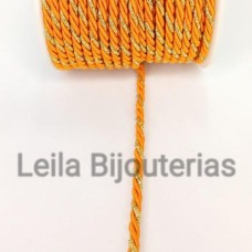 Cordão Marroquino 3 mm Laranja e Dourado 100 metros