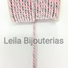 Cordão Marroquino 3 mm rosa claro e prata 1 metro