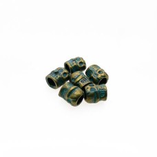 Entremeio Tubo Caveira Ouro Velho com detalhe verde 9 x 8 mm 6 unidades 