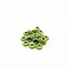 Entremeio Redondo Achatado 7 x 3 mm Ouro Velho com detalhe Verde 15 gramas