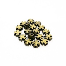 Entremeio Cruz Achatado Liso 7 x 3 mm Ouro Velho 8 unidades