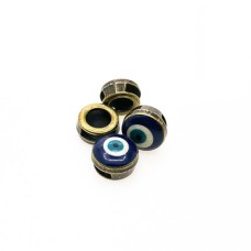 Entremeio Redondo Achatado Olho Grego com detalhe Azul Branco e Verde 19 x 8 mm Ouro Velho 3 unidades