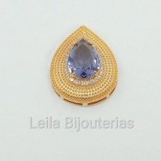 Entremeio Dourado Gota de Zircônia Lilás 28x22mm 1 unidade