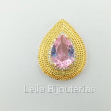 Entremeio Dourado Gota de Zircônia Rosa Claro 28x22mm 1 unidade