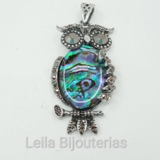 Pingente de Coruja com Abalone e Stras Hematite 52x28mm 1 unidade