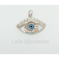 Pingente olho com resina azul e Zircônia 23x16 mm Niquel 1 unidade