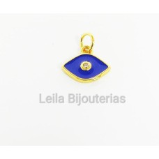 Pingente Olho Azul Royal Resinado com Zircônia  11x10 mm Dourado 1 unidade