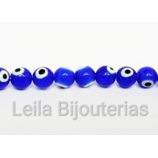 Fio Olho Grego 8 mm Murano Azul Royal 46 contas 1 Unidade