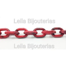 Corrente de Resina Elo Oval Vermelho Escuro Mesclado 25x18mm 1 metro