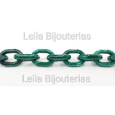 Corrente de Resina Elo Oval Verde Escuro Mesclado 25x18mm 1 metro