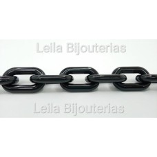 Corrente de Resina Elo Oval Preto Leitoso 38x23mm 1 metro