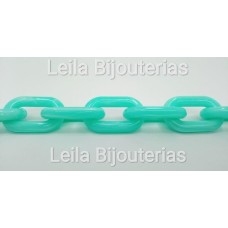 Corrente de Resina Elo Oval Verde Agua Mesclado Marfim 38x23mm 1 metro