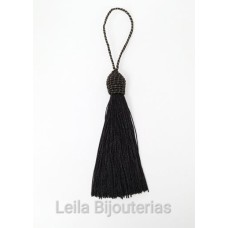 Tassel Preto 10.8 cm com corda pingente de 3.5 cm - 6 unidades