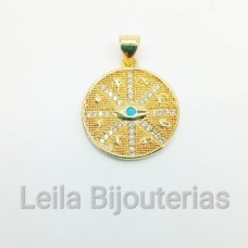 Pingente de Olho e Amuletos com Zircônia 21 mm Ouro 1 unidade 