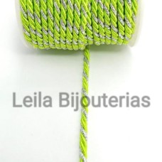 Cordão Marroquino 3 mm verde flúor e prata 1 metro