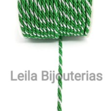 Cordão Marroquino 3 mm verde e prata 1 metro