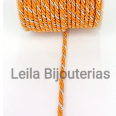 Cordão Marroquino 3 mm Laranja e Prata 1 metro