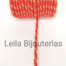 Cordão Marroquino 3 mm vermelho e dourado 10 Metros