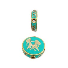 Entremeio Turquesa de Signo Gêmeos 22mm Dourado 1 Unidade