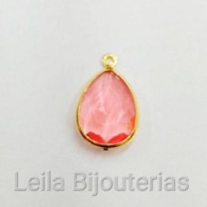 Pingente Cristal Gota 16x10 mm Coral banho Dourado 6 Unidades 