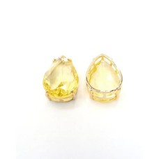 Entremeio Gota de Cristal Amarelo 18x13x8mm Com Base Dourada 1 unidade