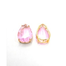 Entremeio Gota de Cristal Rosa 18x13x8mm Com Base Dourada 1 unidade