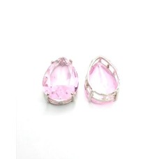 Entremeio Gota de Cristal Rosa 18x13x8mm Com Base Níquel 1 unidade