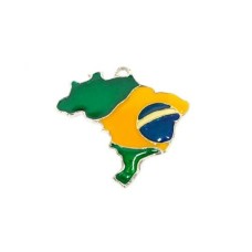 Pingente Bandeira do Brasil no Mapa do Brasil Com Resina 37x38x2mm Níquel 1 Unidade