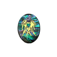 Pingente Signo Gêmeos de Resina com Abalone 30x21mm Dourado 1 unidade