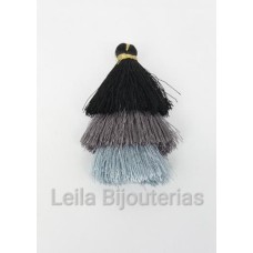 Tassel triplo Preto e Cinza 7 cm - 2 unidades