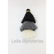 Tassel triplo Preto, Cinza e Marfim 7 cm - 2 unidades