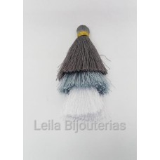 Tassel triplo Cinza e Branco 7 cm - 2 unidades